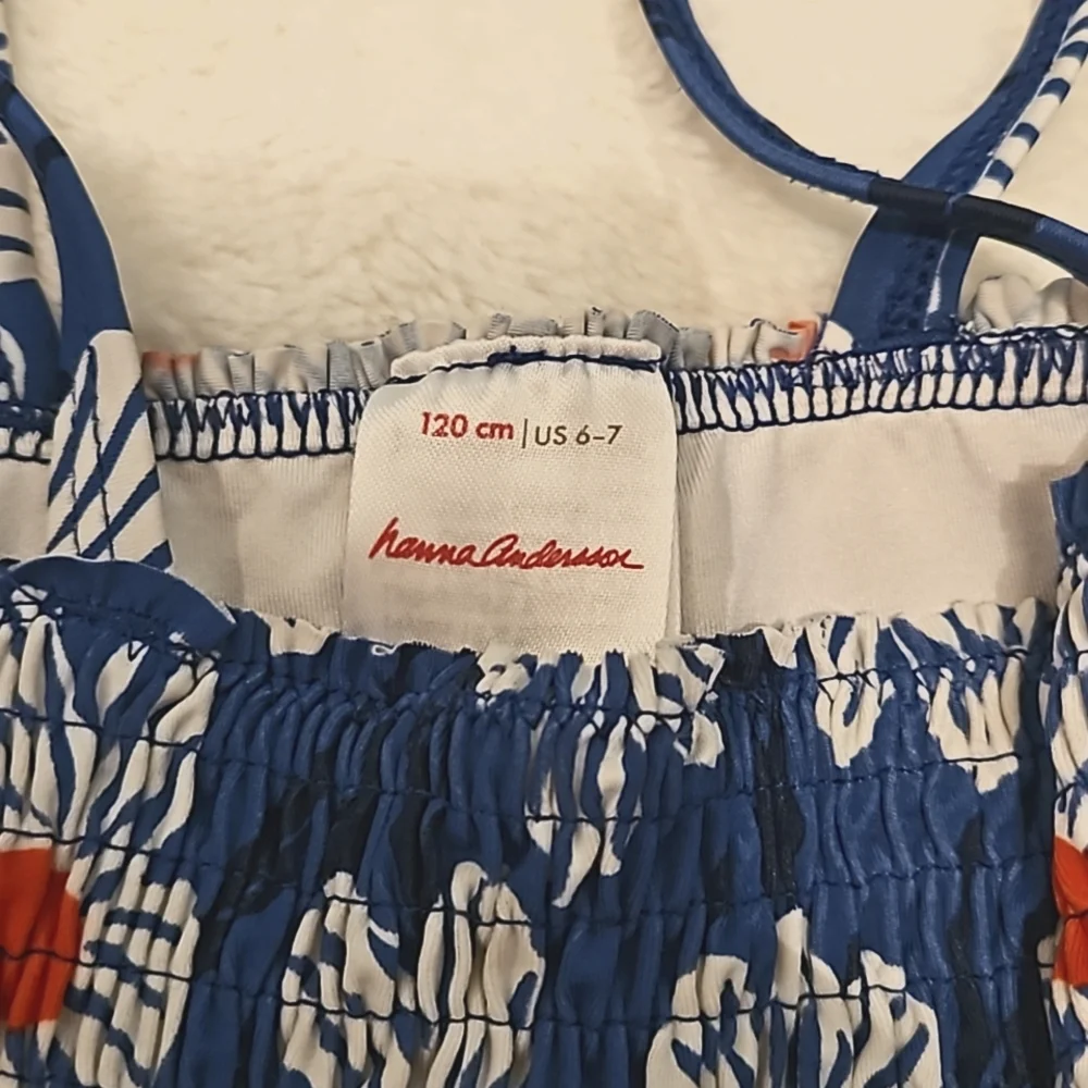 Hanna Andersson Blue Floral One-Piece Swimsuit with White & Orange Flowers